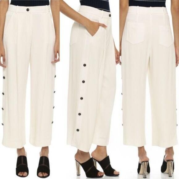 Maiyet Off White Cropped Button Pants Tuxedo Side - Picture 3 of 6